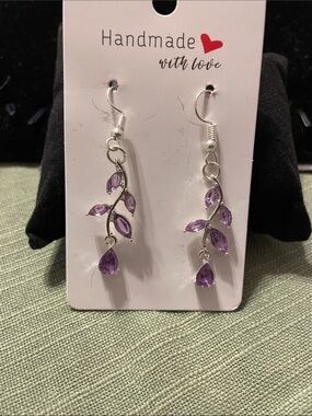 Stainless steel Amethyst Stone Leaf Dangle Earrings